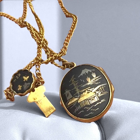 🌺Vintage 1940’s 24K Damascene Necklace & Earrings - Picture 2 of 15